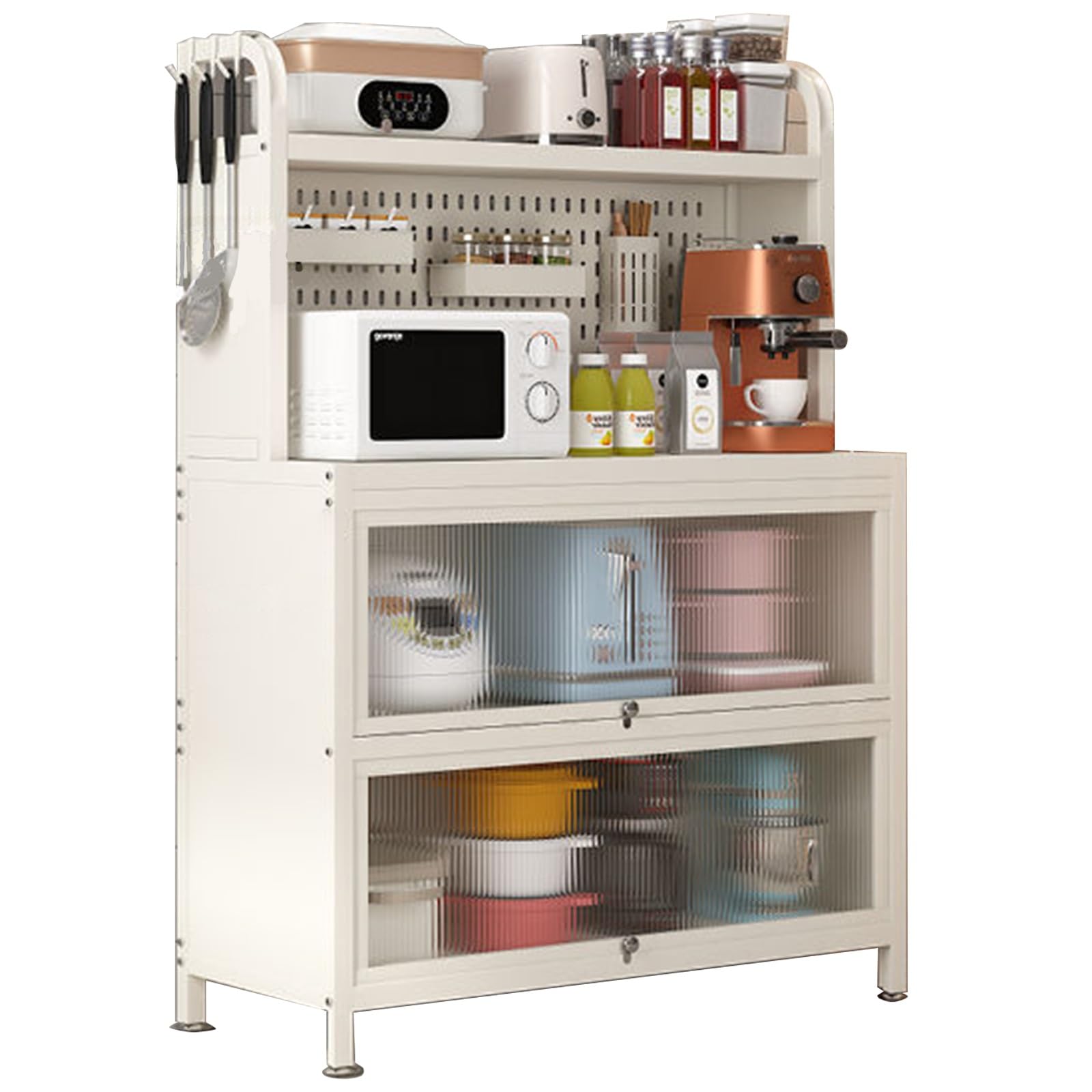 Support à micro-ondes à 4 niveaux, armoire de rangement, étagère de cuisine avec porte rabattable, fond de panier créatif à faire soi-même, pour garage, garde-manger, cuisine à domicile, épi