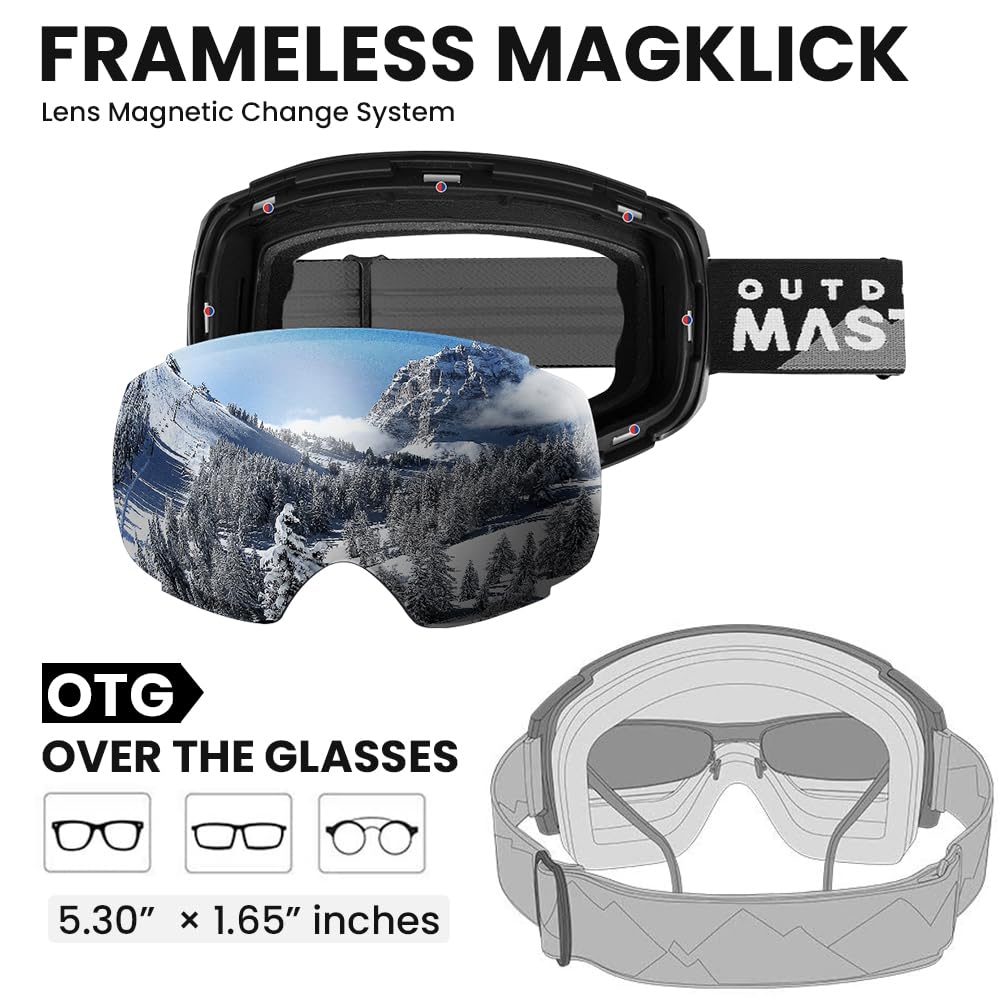 OutdoorMaster Asian Fit Ski Goggles PRO Frameless, Interchangeable Lens 100