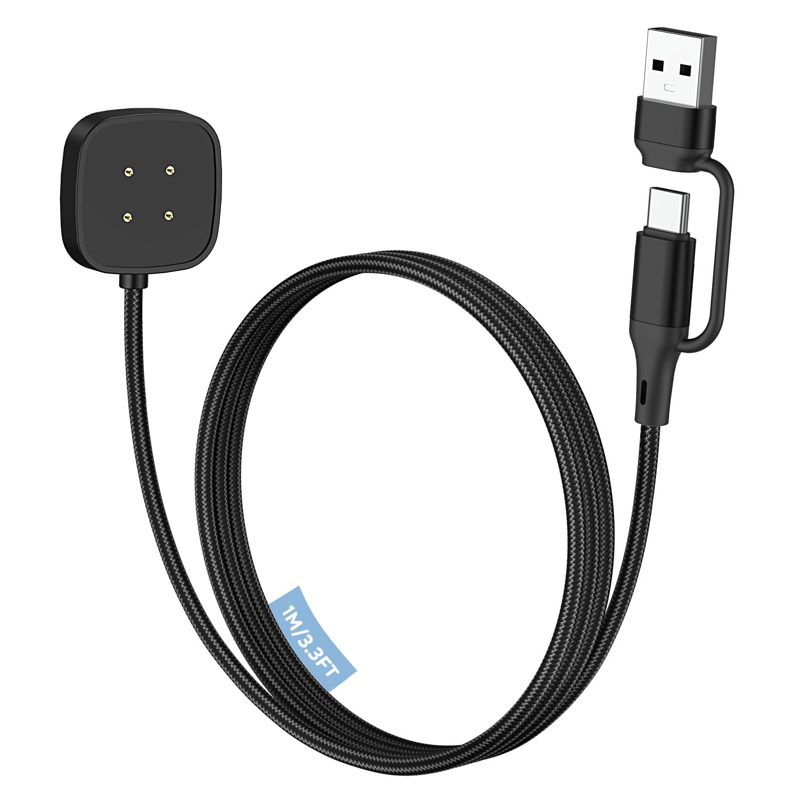 Caricabatterie CAVN Per Fitbit Versa 3 E Sense - 2 Pezzi Cavo Di Ricarica USB Con Protezione Da Sovratensione - Sincronizza Dati