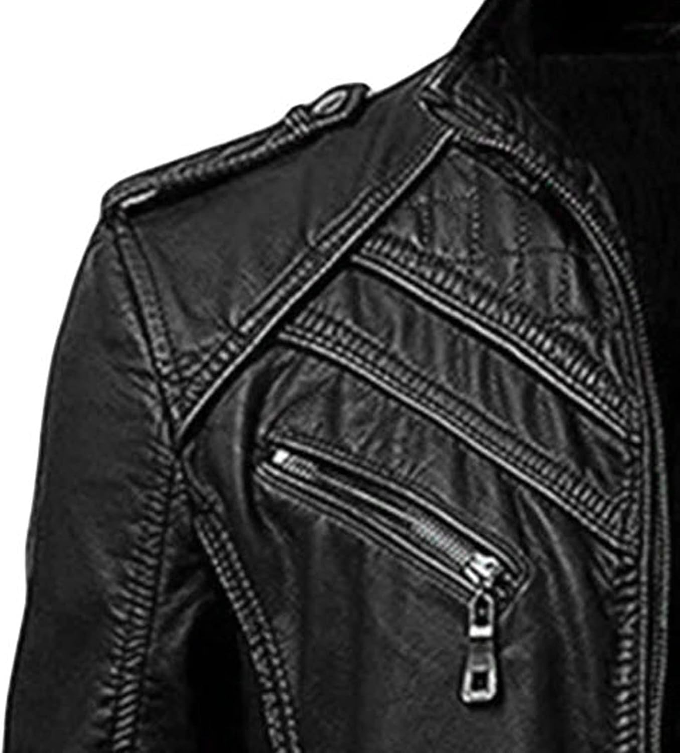 Men's Standing Collar Leather Jacket Male Casual Zip Leather Biker Jacket Men Motorcycle Pu Faux Leather Jacket