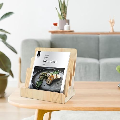 Miniatura 5 de DOSTATNI Organizador de literatura de madera de pino de 3 niveles y soporte de exhibición de tarjetas, 8.5 x 11 pulgadas para escritorio