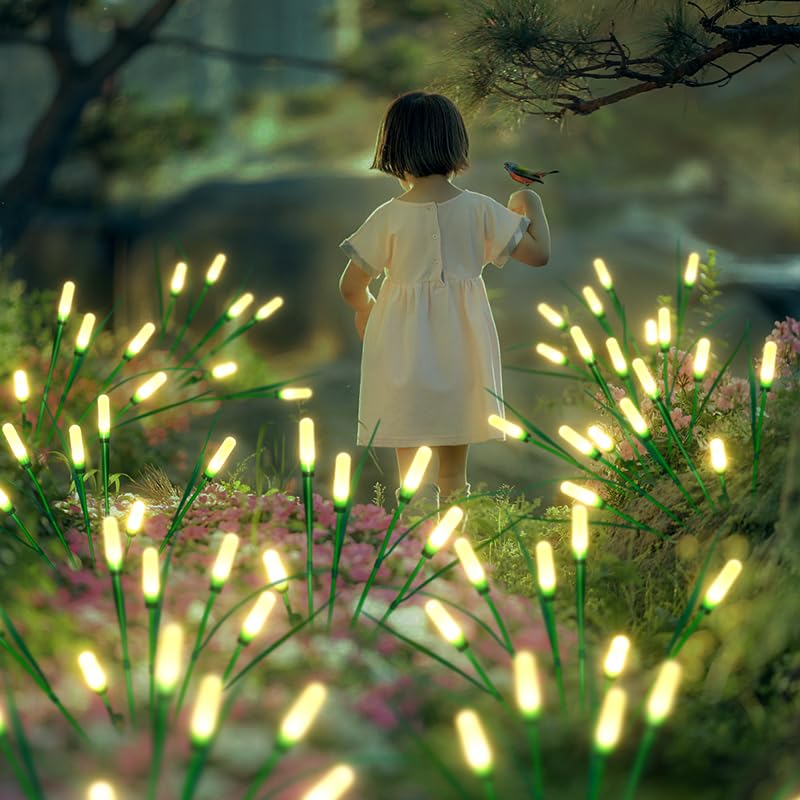 Sunlar Solar Garden Lights New Upgraded Swaying Light, Sway by Wind, Outdoor Lights, Yard Patio Pathway Decoration, Like The State of Wheat Ears or Reeds, Warm (4 Packs)