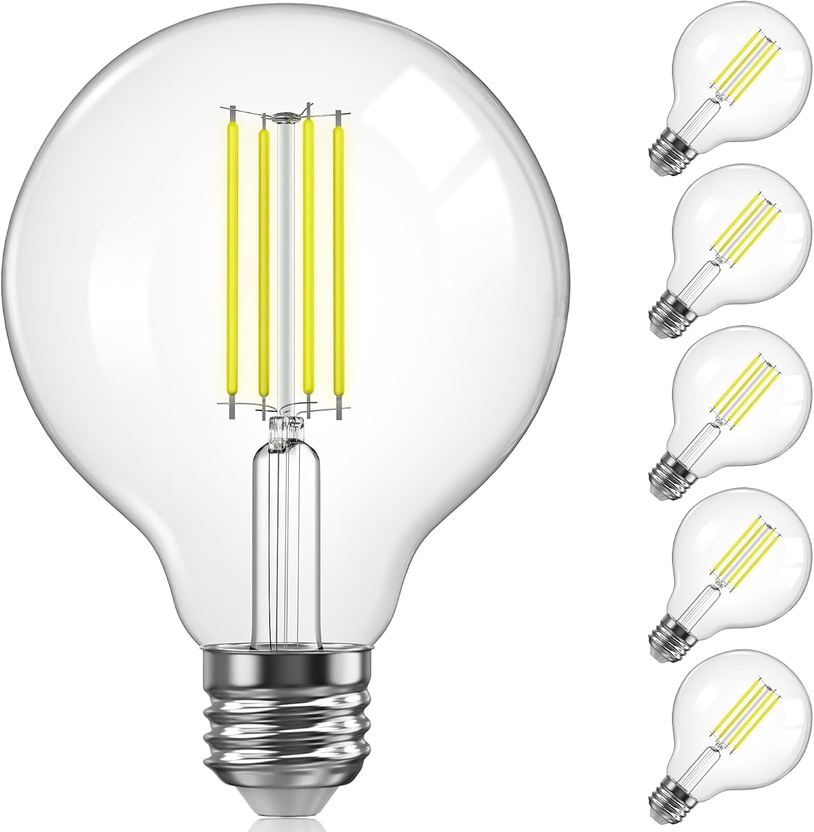 TJOY Bombillas LED tipo globo G25 para tocador, equivalente a 60 W regulables, paquete de 6 | Luz blanca diurna de 5000 K, 5,5 W, 500 lúmenes, filamento Edison vintage de vidrio transparente, base E26, para baño, espejos, lámparas de araña
