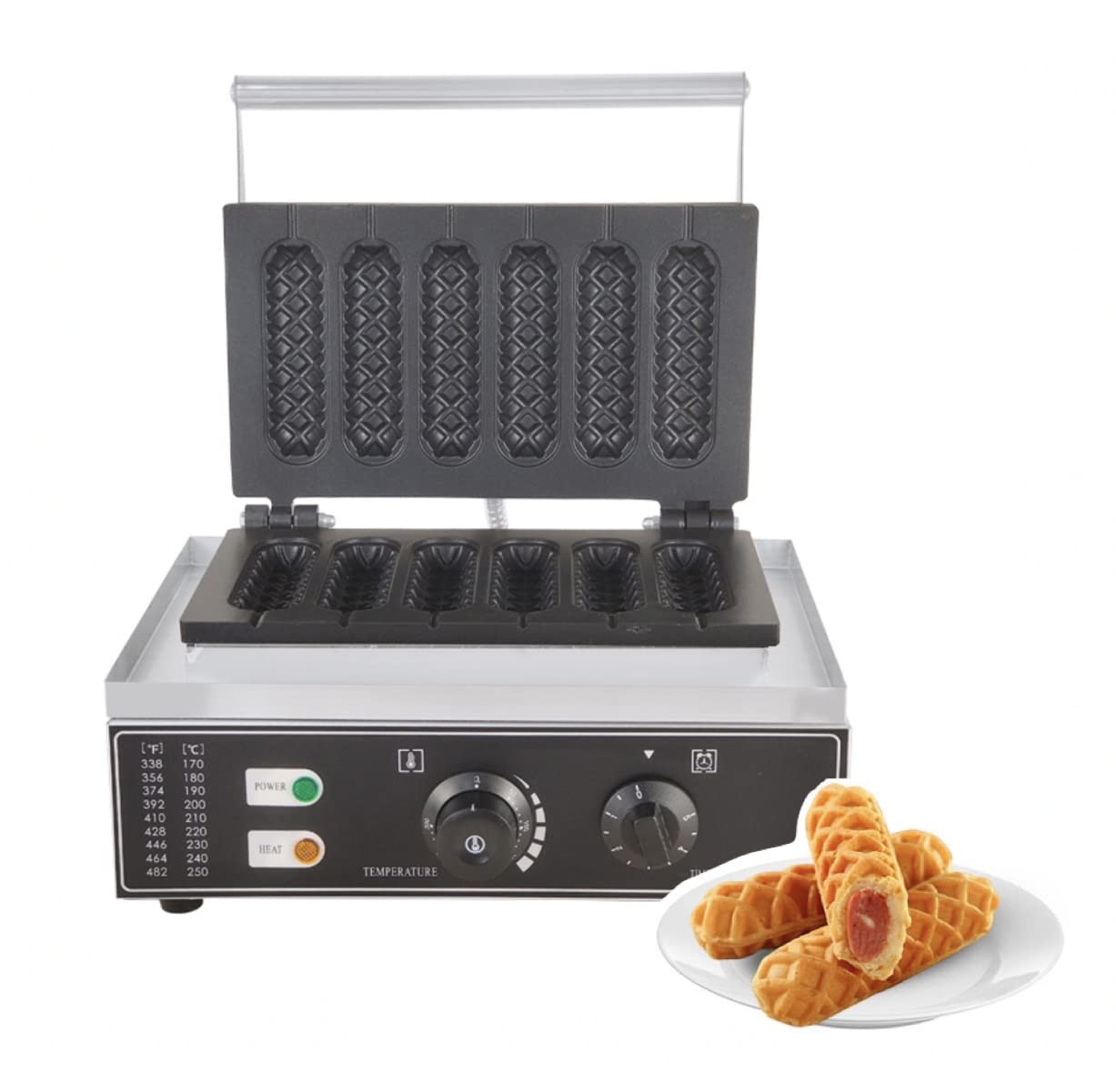 Commercial Waffle Corn Dog Hot Dog Cheese Stick Maker Machine, 6 PCS 110V 1550W, 5-min Timer