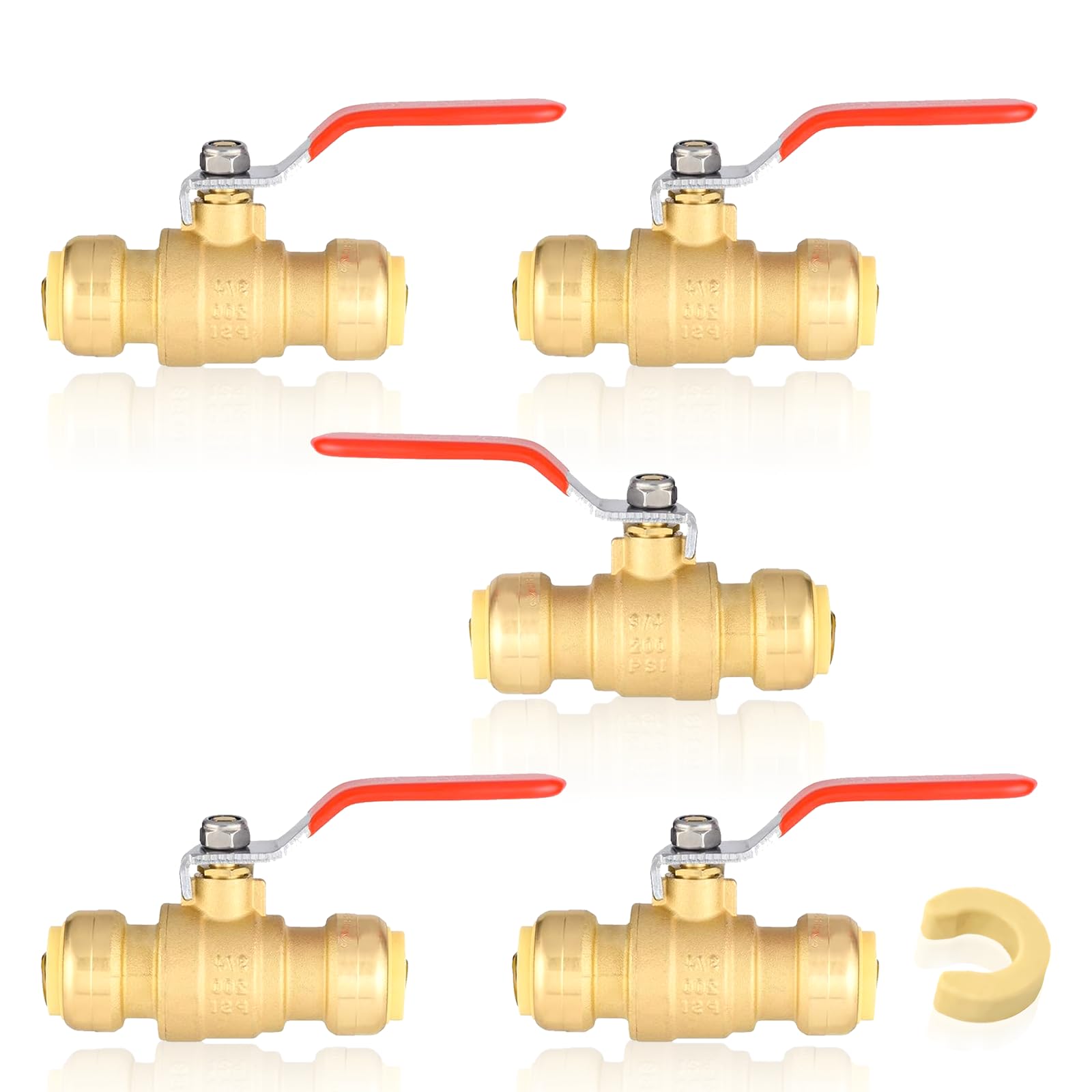 Válvula de bola de ajuste a presión de 3/4 pulgadas con drenaje, válvula de bola de cierre de latón de puerto completo, accesorios de fontanería para tubos de cobre, Pex, Cpvc (paquete de 5)