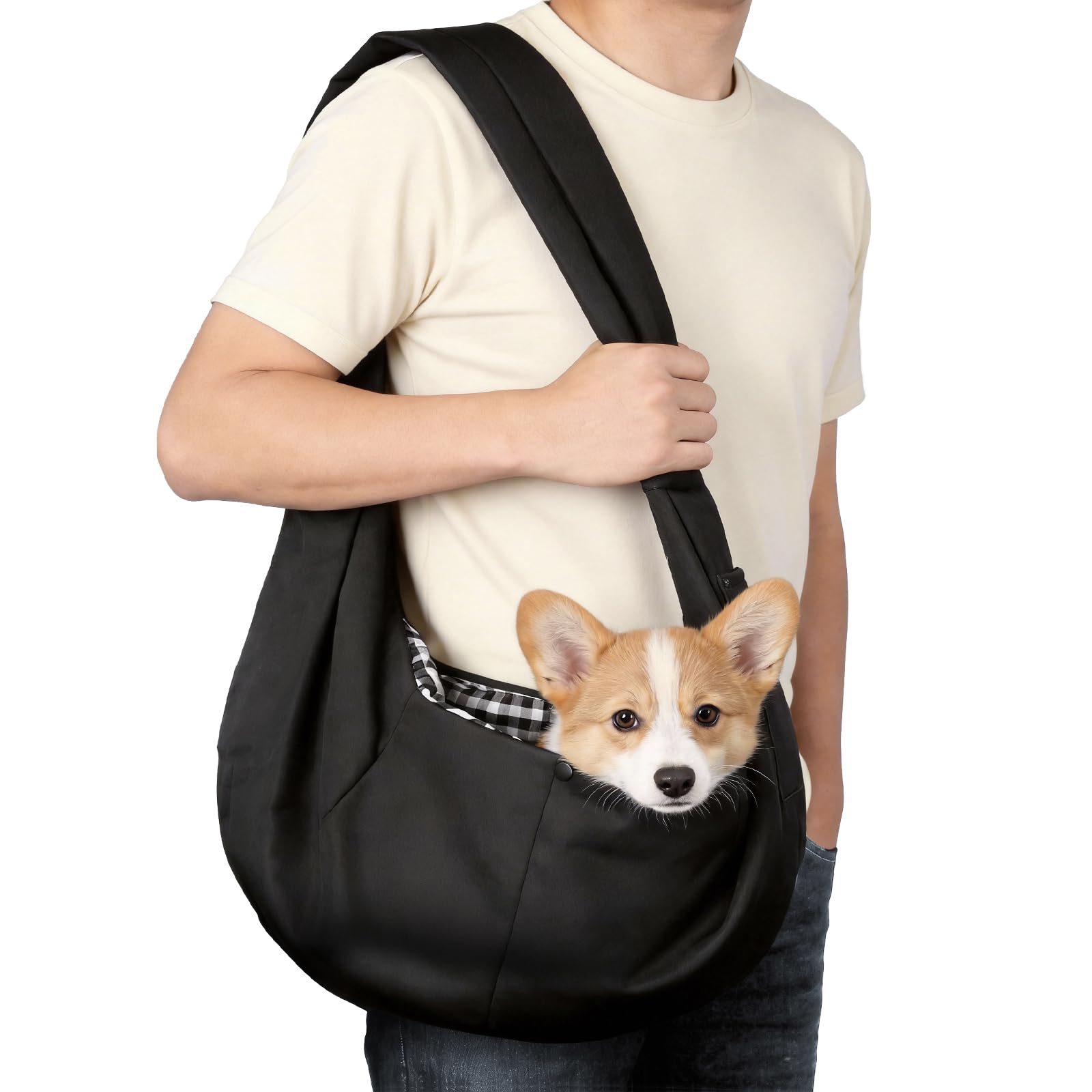 Puppy Sling Carrier for Small Dogs up to 7.5kg, Hands Free Comfortable Pet Carrier, Outdoor Walking Travel, Black