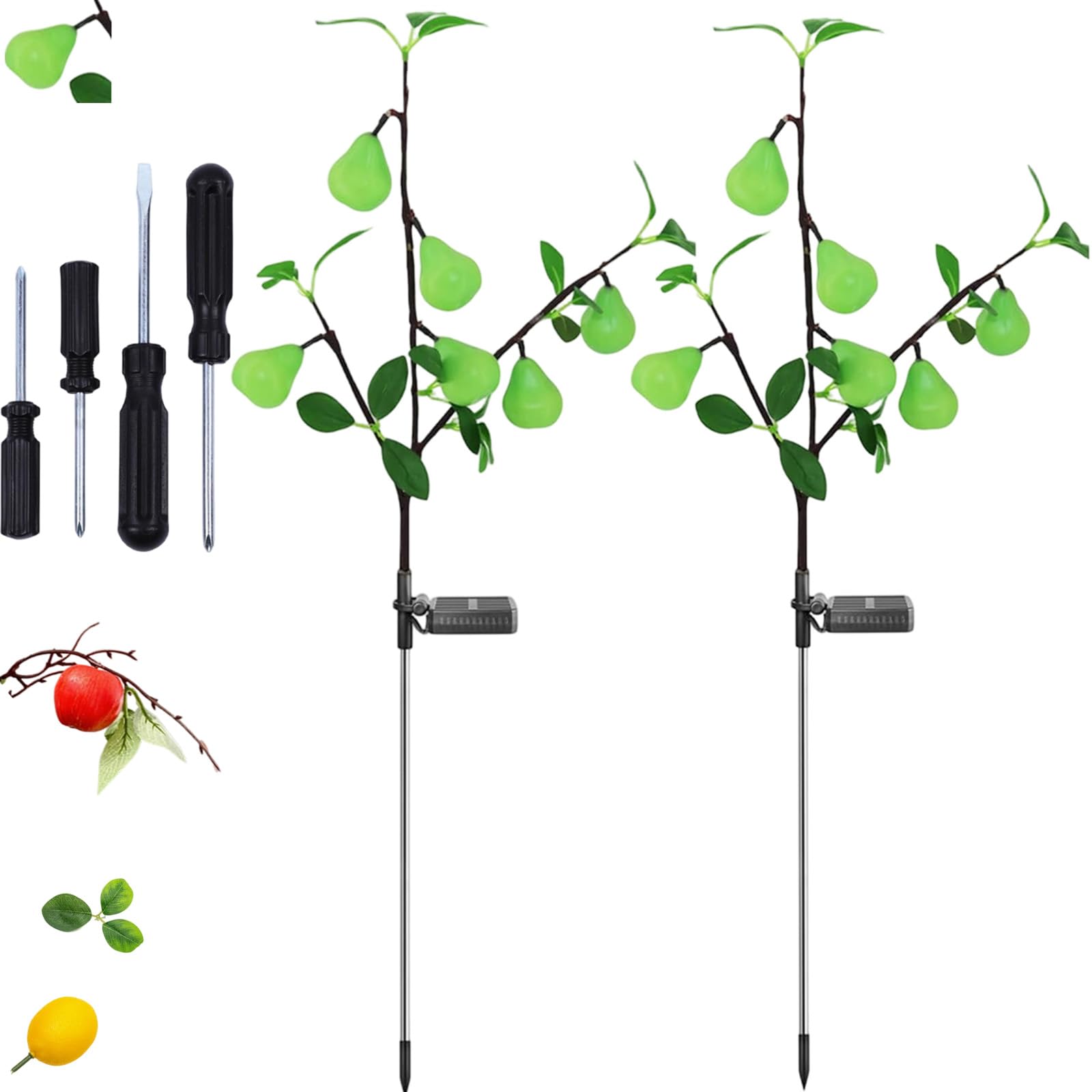 2026 Solar Garden Lights Waterproof Solar Flower Tree Light with Realistic Lemon, Outdoor Landscape Stake Lamp, Lemon Tree Garden Ground Lights for Yard Garden Lawn Pathway Decoration Lighting (2PC-A)