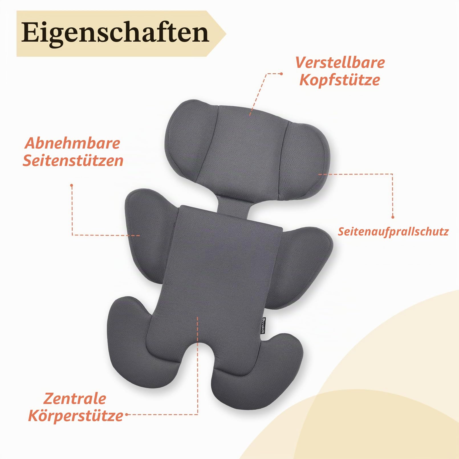 Innokids Baby-Kindersitz-Einsatz, Baby-Kopf-Körperstützen für Neugeborene, weich und gepolstert, abnehmbare Kopf- und Seitenstütze für Autositze, Kinderwagen, Schaukeln (Grau)
