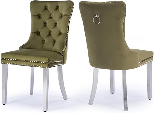 Miniatura 80 de Juego de 6 Sillas de Comedor Tapizadas en Terciopelo, Sillas Laterales de Cocina de Estilo Moderno con Ribete de Tachuelas y Patas de Madera, Anillo