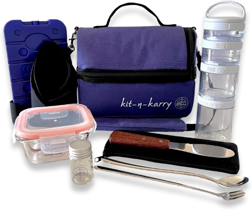 Portion Perfection Kit-N-Karry BARIATRIC Surgery Must Haves - Insulated Weight Control Portion Control Lunch Pack with Containers Included – Meal Prep Container, Cutlery, Snack Pots, Napkin and More
