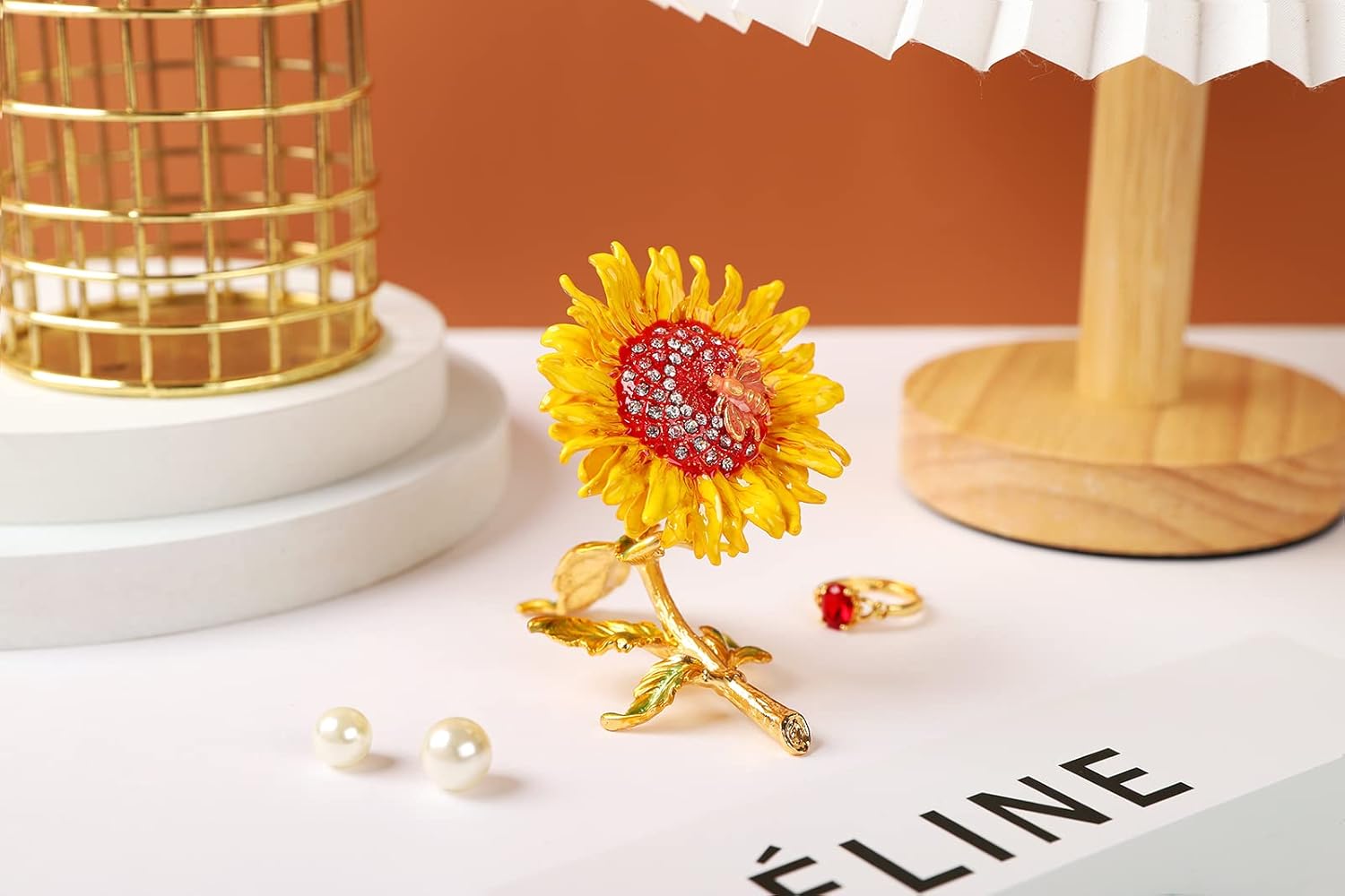 Sunflower Trinket Boxes Enameled Jewelry Box Hand-Painted Figurine Ornaments Craft Gift Home Decor for Women Girls - Image 5