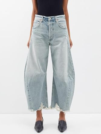 Allimy Womens High Waisted Barrel Horseshoe Baggy Jeans Trendy 2026 with Raw Hem Non Stretch