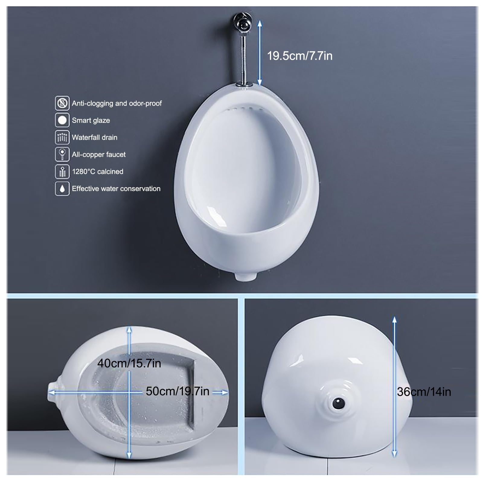 Pisuar ścienny dla dorosłych mężczyzn – porcelanowy narożny pisuar do łazienek, komercyjny design antyzapachowy z systemem odprowadzania cielęciny, oszczędzający miejsce solut