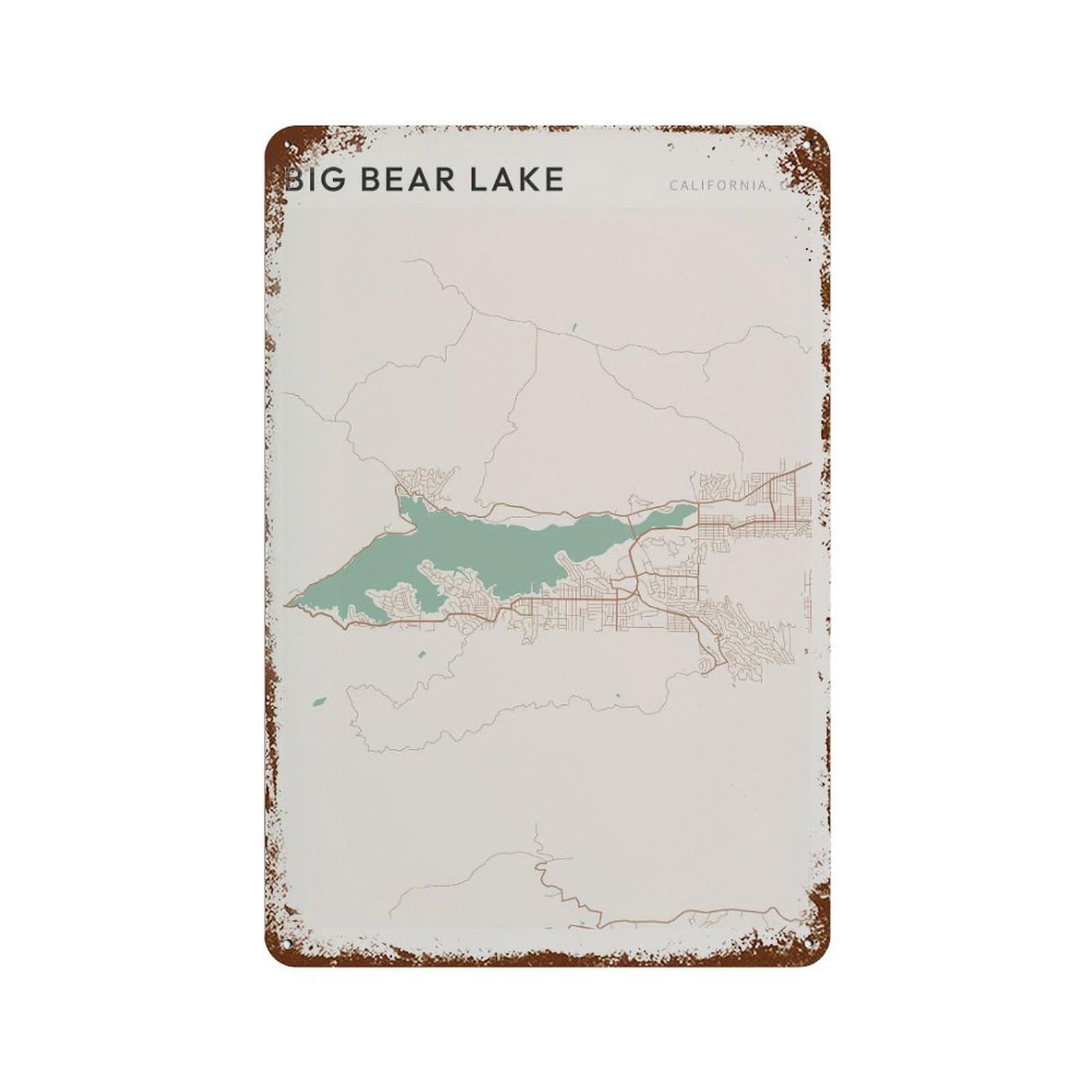 xiaoxiaoshen Big Bear Lake Map California Travel Gift Farmhouse Decor (2) Wall Decor Art Metal Tin Poster Modern Home Decor Art Home Bar Shop Decorations Vintage Sign 30x20cm