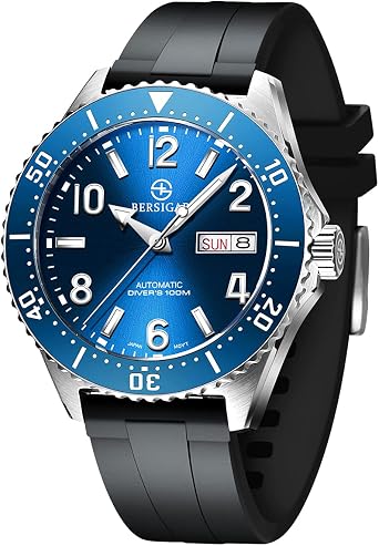 BERSIGAR Orologio subacqueo meccanico automatico Orologio classico da uomo  Orologio analogico automatico per uomo Business Fashion Impermeabile Casual  Orologio blu da uomo con cinturino in silicone : Amazon.it: Orologi