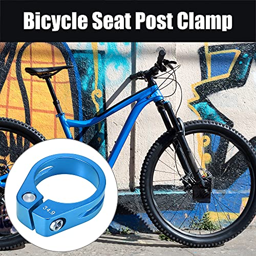 X AUTOHAUX 34.9mm Aluminium Alloy Bicycle Seat Post Clamp Seat Post Clip Blue - Image 2