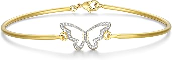 MORGAN & PAIGE Bronze 18K Yellow, 14K Rose Gold or Rhodium Plated Diamond Accent Two-Tone Bangle Bracelets for Women - Open Bangle Bracelets for Women, Hypoallergenic Elegant Jewelry, 7.25 inches