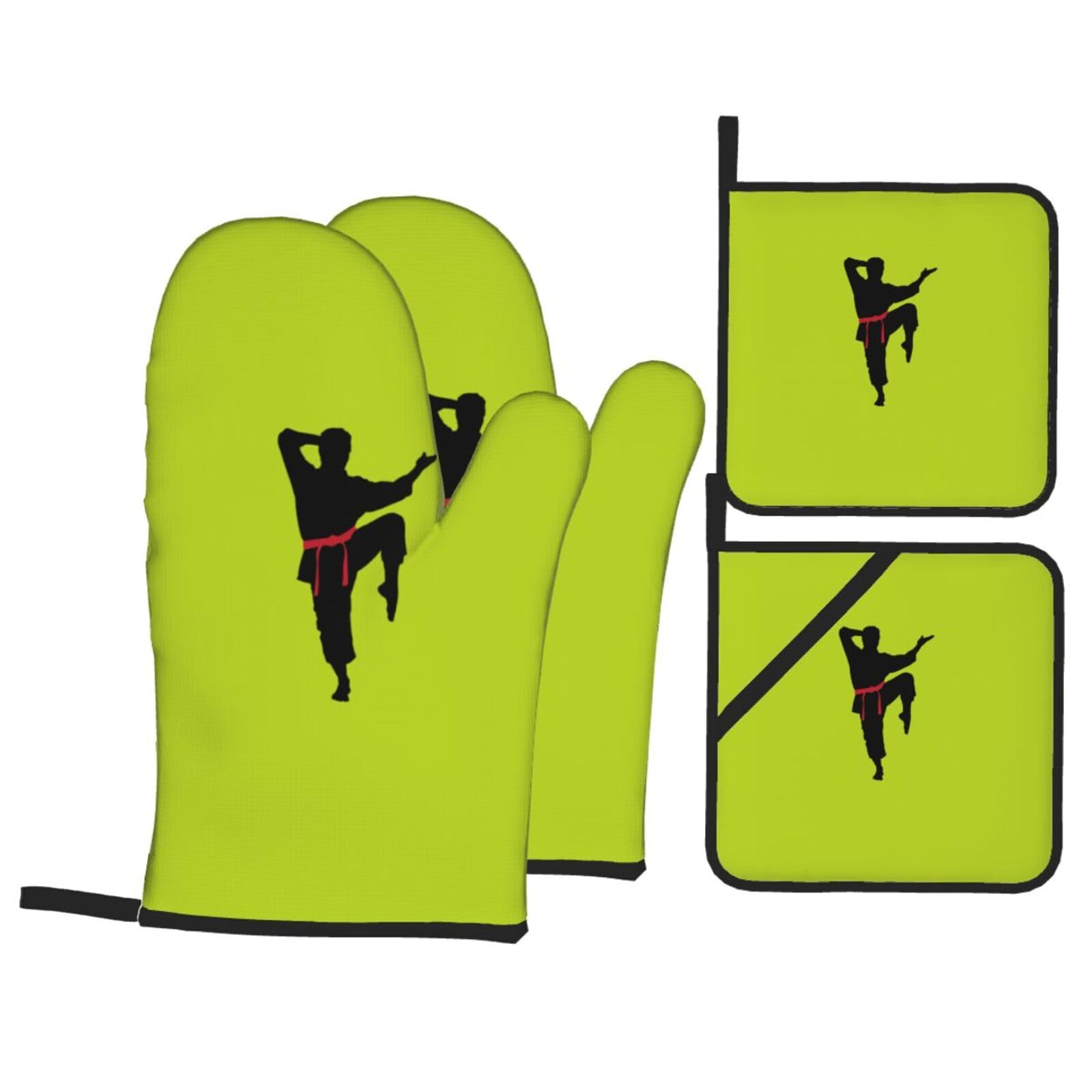 Nimongt Men's Black Karate Print Heat-Resistant 4-Piece Oven Kitchen Gloves For Baking Cooking Microwaving Essentials