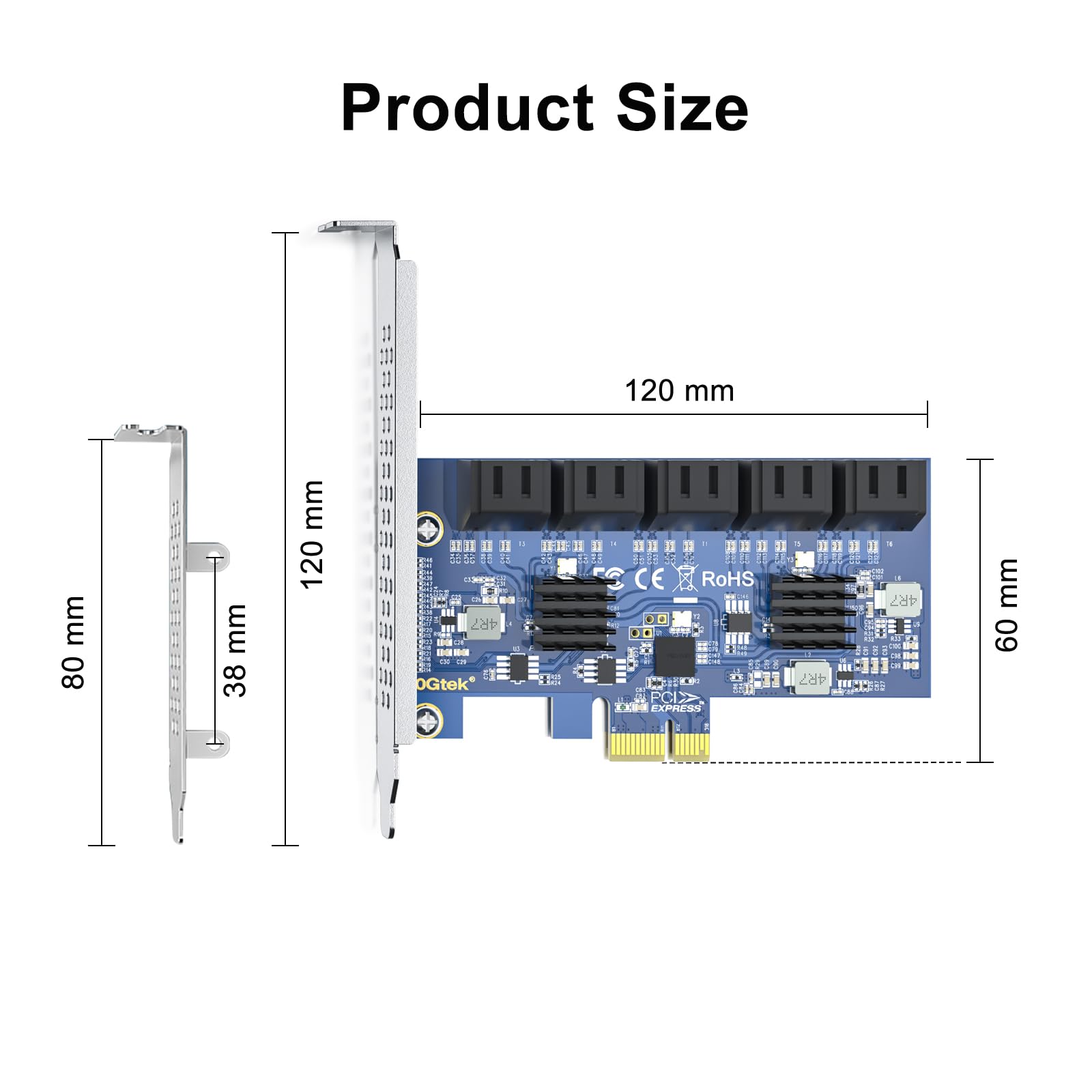 Carte contrôleur PCIe X1 vers SATA3.0, Carte d'extension SATA III 6Gbps 10 Ports, incluant 10pcs de câbles SATA, supporte SSD et HDD, pour Windows10/7/8/XP/Vista/linux, ne supporte Pas Raid matériel