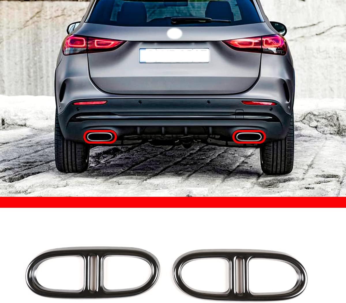 Stainless Steel Exhaust Muffler Tail Tip Pipe Trim Cap Cover Frame 2Pcs For Mercedes-Benz GLA 4MATIC 2020 2021 Car Accessories (Silver)