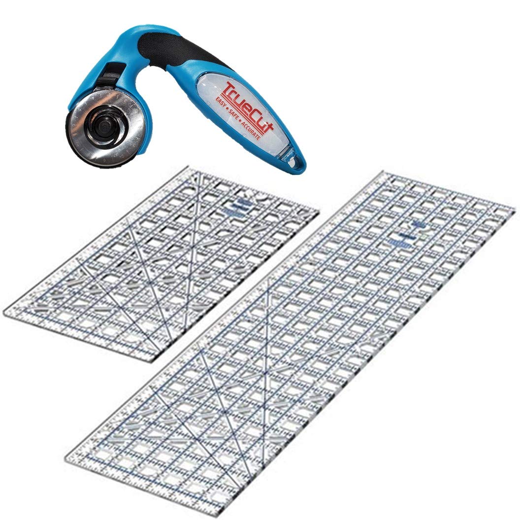 TrueCut Rotary Cutter Set - 3 Items: Large Quilting Ruler (24.5-Inch by 6.5-Inch), Medium Quilting Ruler (12.5-Inch by 6.5-Inch) and My Comfort Cutter Ergonomic Rotary Cutter (45mm)