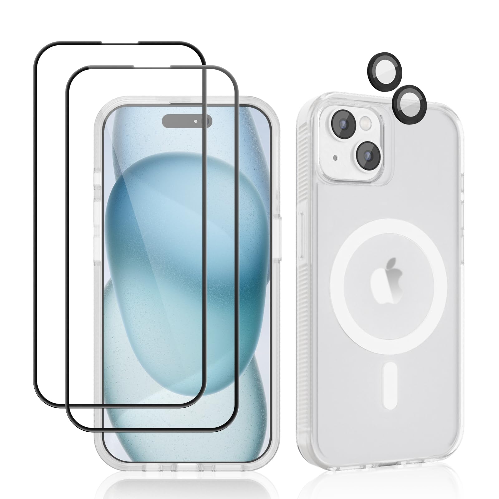 Vaucas-CI Magnetic for iPhone 15 Plus Case, [2 x Screen Protector+ 1 x Camera Lens Protector][Compatible with Magsafe] Skin-Friendly Translucent Matte Shockproof Protective Case 6.1 inch