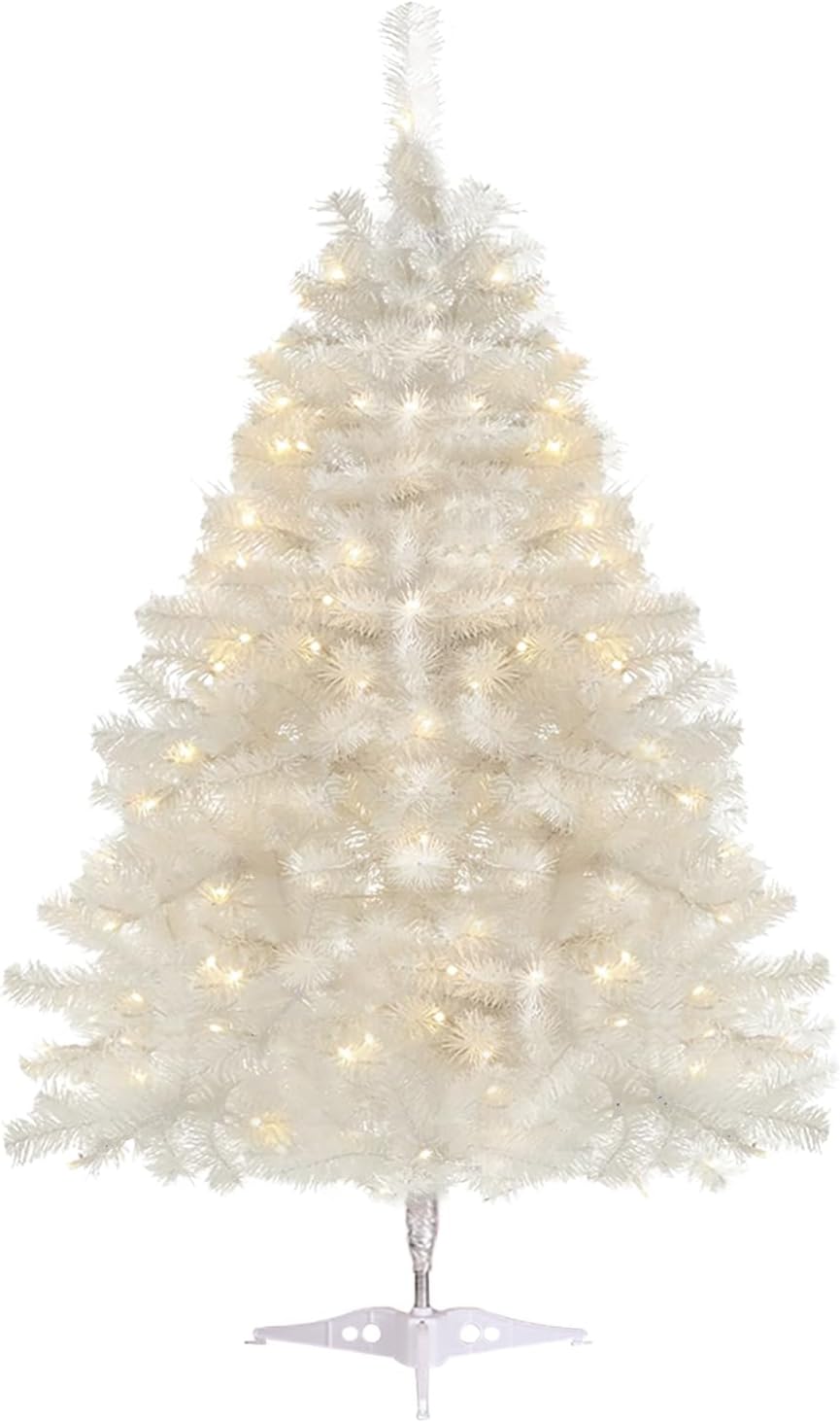 christmas tree with lights,3ft artificial xmas tree for home, office, indoor and outdoor holiday decoration,golden star topper & easy assembly, white