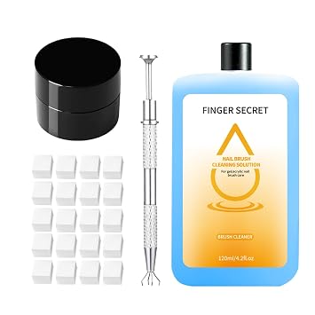Nail Brush Cleaner 120ml with 20 Pcs Ombre Sponges & 1 Metal Claw Grabber Professional Gel Brush Cleaner for Nail Art Brushes, Dust Brushes, Tools Fast Dissolving, Gentle on Bristles