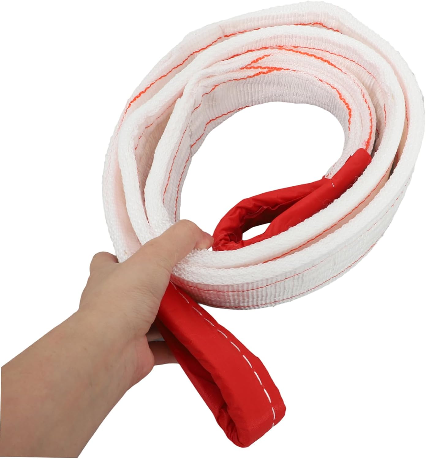 Lifting Sling Strap with High Strength Flat Webbing Heavy Duty White and Made from Wear-Resistant Fabrics for Industrial Use Suitable for Crane, Vehicle Recovery Towing