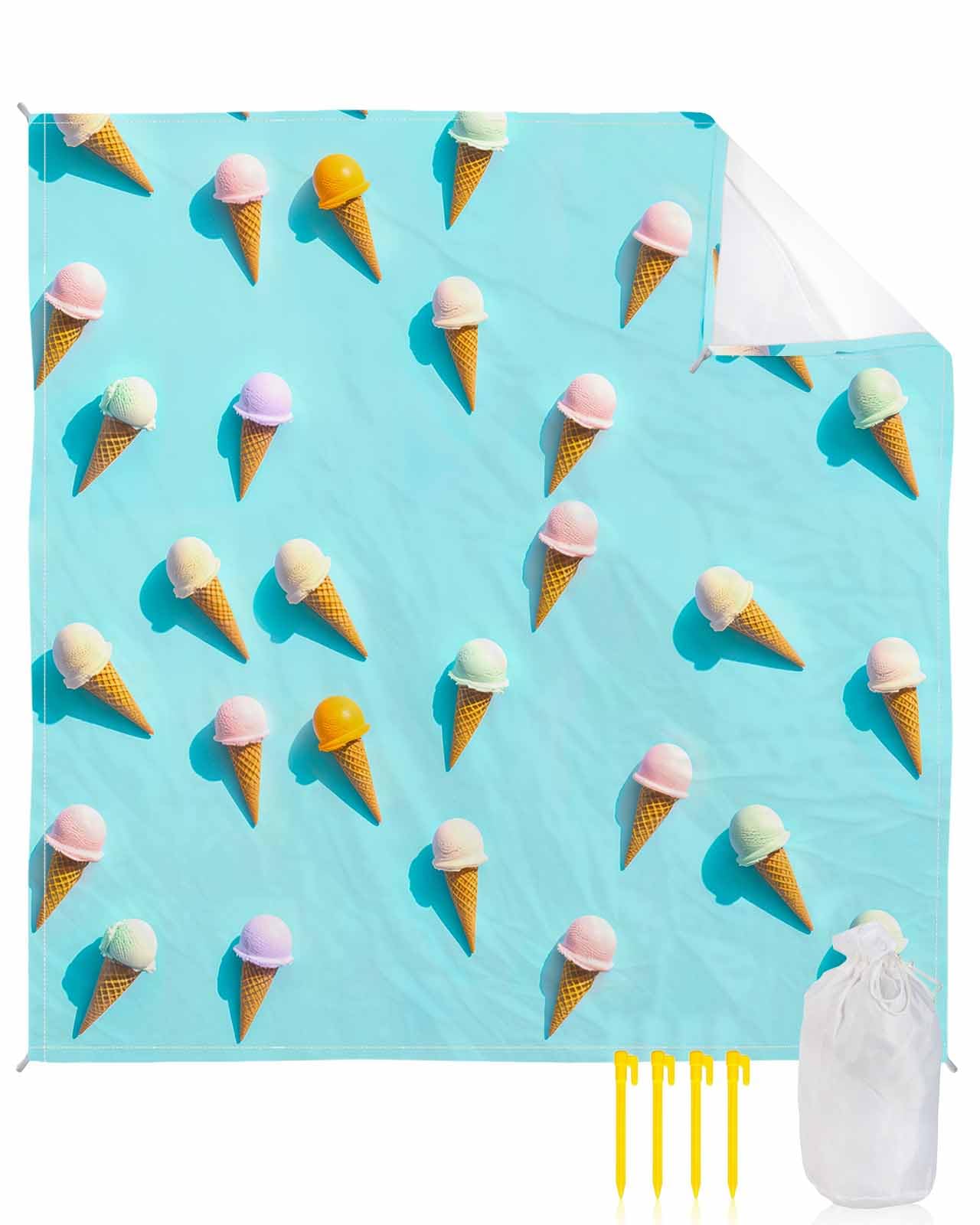 LOVE HOME DAY Summer Sweet Dessert on Mint Green Beach Blanket Waterproof Sandproof Outdoor Picnic Mat 108