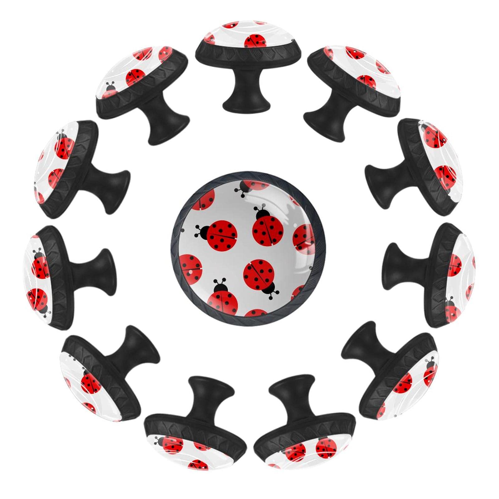 Boutons de tiroir ronds en verre cristal haut de gamme de 35 mm avec motif de coccinelle