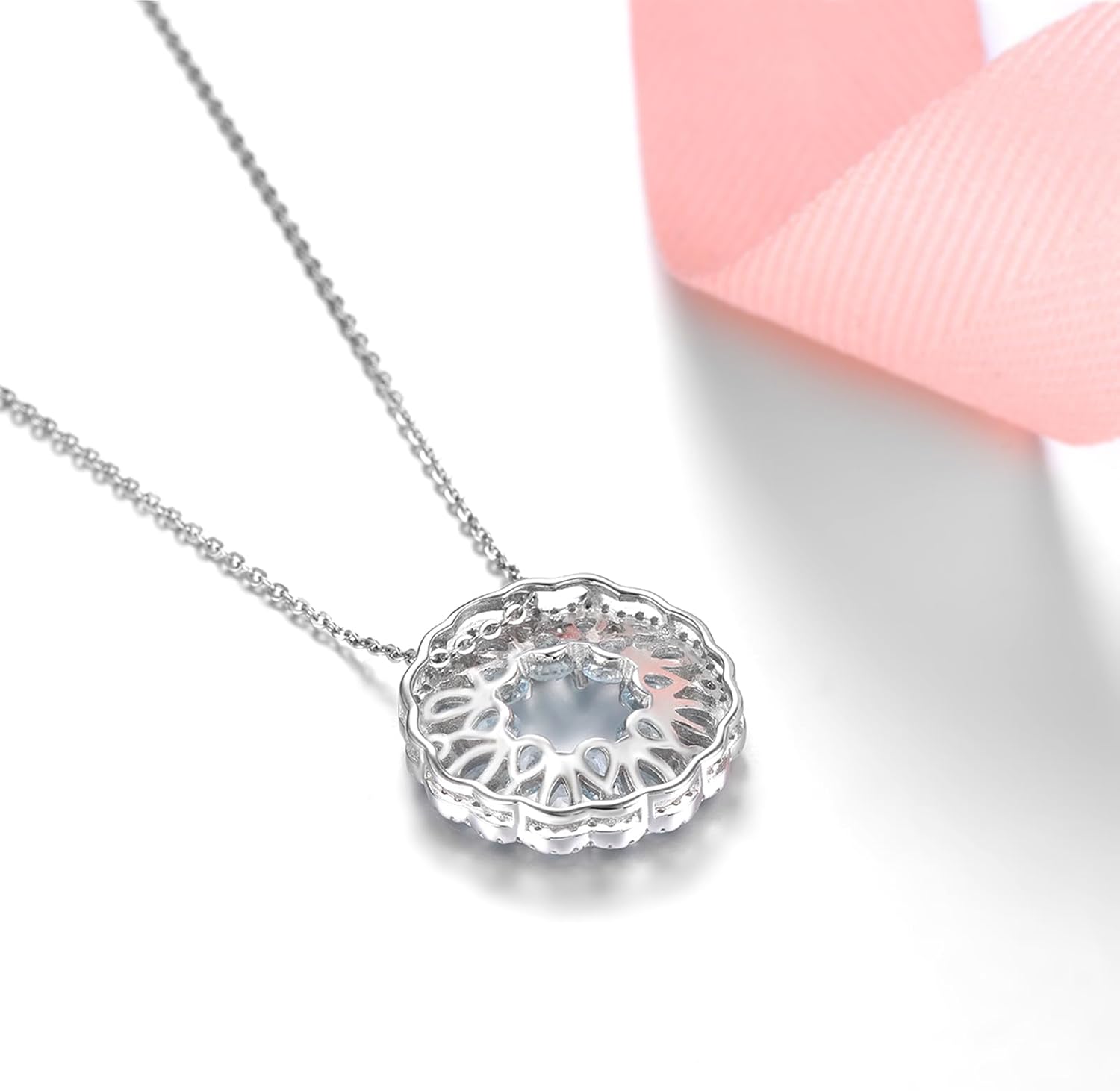 Pendant Necklace for Women S925 Sterling Silver Real Genuine Natural Gemstone Aquamarine Tanzanite Elegant Flower Style Birthstone Charm Women's Fine Jewelry for Her