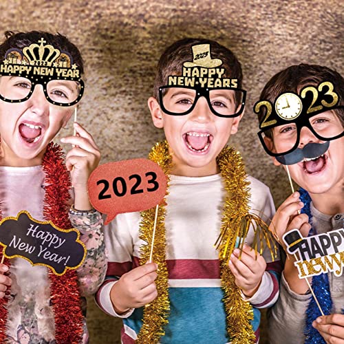 2 Pcs 2023 Feliz Ano Óculos - Adereços de foto de óculos de festa de ano,Óculos de adereços de cabin