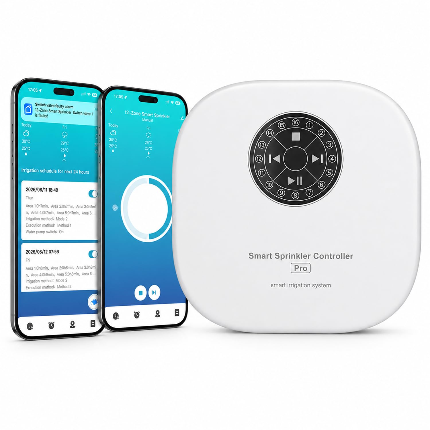Computer di irrigazione intelligente Wi-Fi, 12 zone, controllo dell'irrigatore controllato tramite app, per giardino e prato, regolazione automatica del meteo, salto del sensore di pioggia, facile