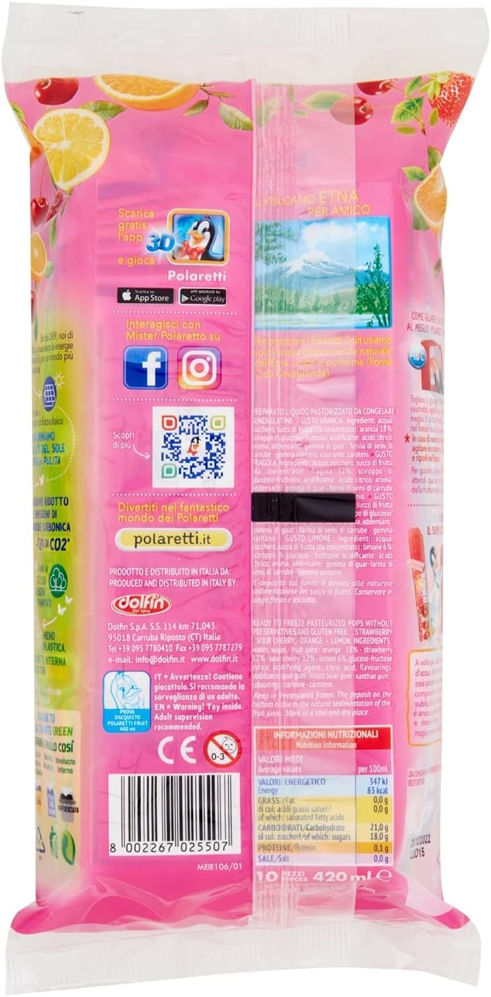 4x Testpaket Polaretti Fruit Girl Classic Ice Cream Fruchteis am Stiel mit Fruchtsaft zum Einfrieren/Jede Packung enthält 10 Eis am Stiel à 42ml + Beni Culinari Kostenloser Schlüsselanhänger