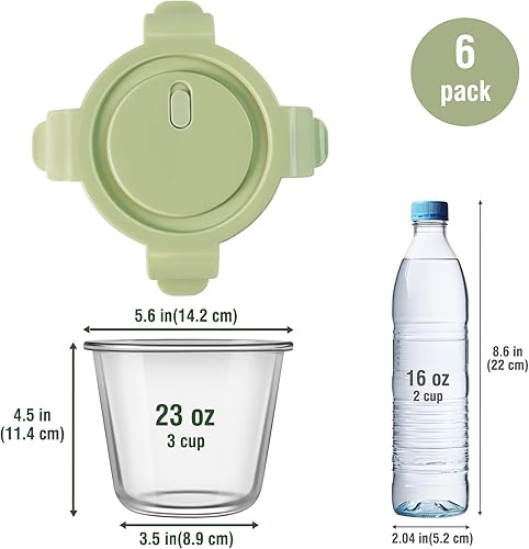 Miniatura 6 de Juego de 8 recipientes de vidrio para almacenamiento de alimentos, 3 tazas grandes y redondos, no tóxicos, sin BPA, con pestañas de bloqueo