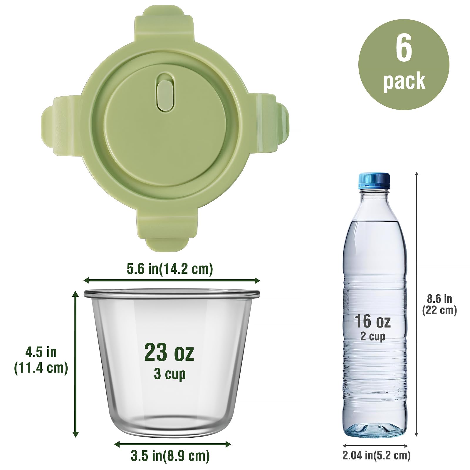 Juego de 8 recipientes de vidrio para preparación de comidas con tapas, herméticos de 3 tazas, resistentes al calor, sin BPA para sobras de sopa, microondas, lavavajillas y congelador (4 paquetes de 6