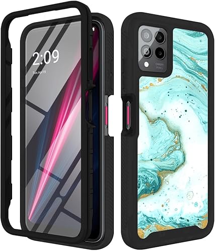 TJS Funda compatible con T-Mobile Revvl 6X Pro 5G, Revvl 6 Pro 5G, con protector de pantalla incorporado, TPU de cuerpo completo, mármol mate,