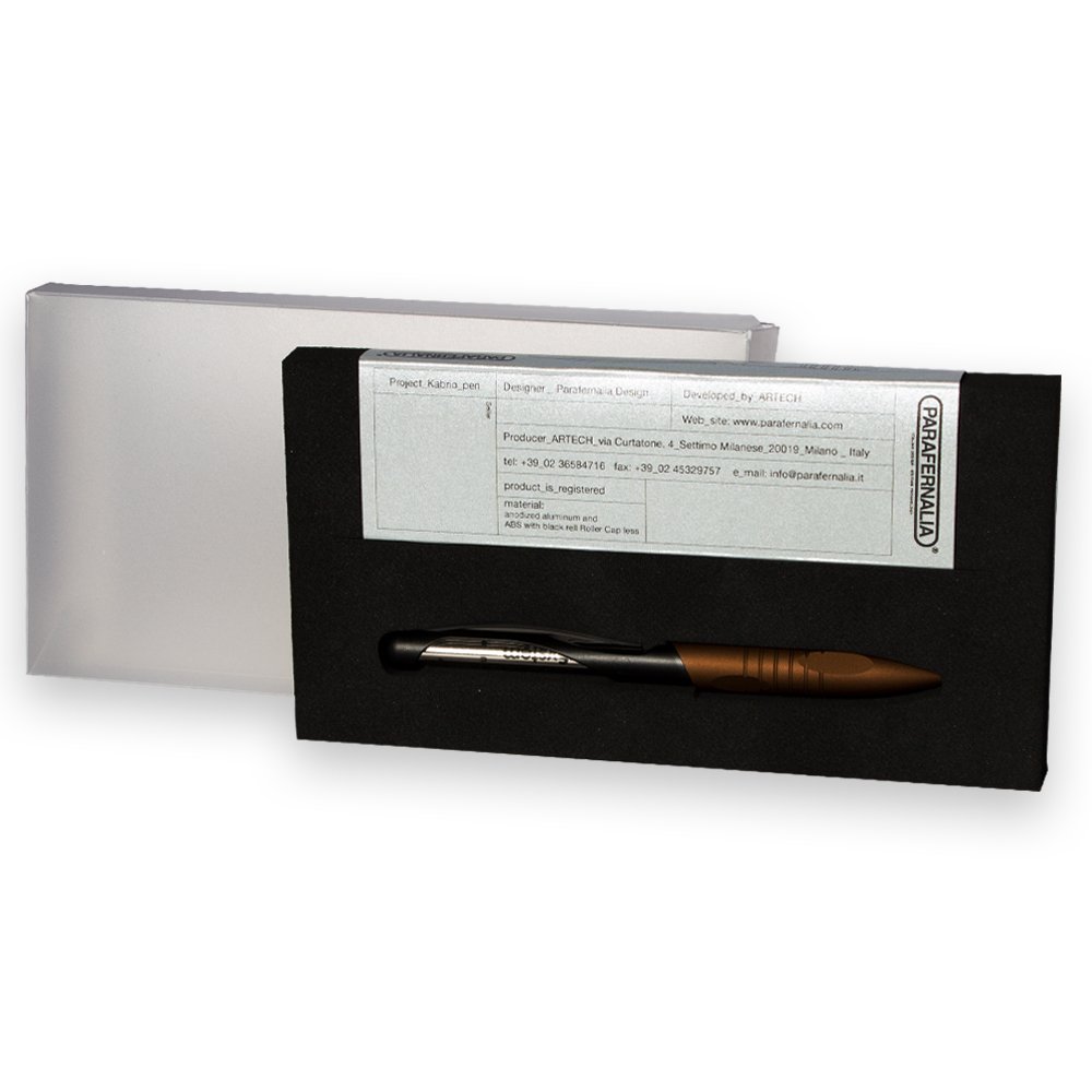 Penna A Sfera Kabrio Parafernalia – Design Senza Cappuccio In Alluminio Bronzo E Nero, Meccanismo A Scatto, Strumento Di Scrittura Elegante Da Tasca