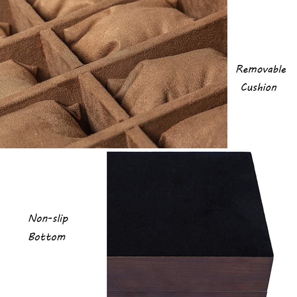 MUSUMI Caja de reloj de Madera con 10 ranuras Caja de almacenamiento de exhibición de joyería con tapa de vidrio y caja de Regalo de almohada de almacenamiento extraíble para Hombres y Mujeres