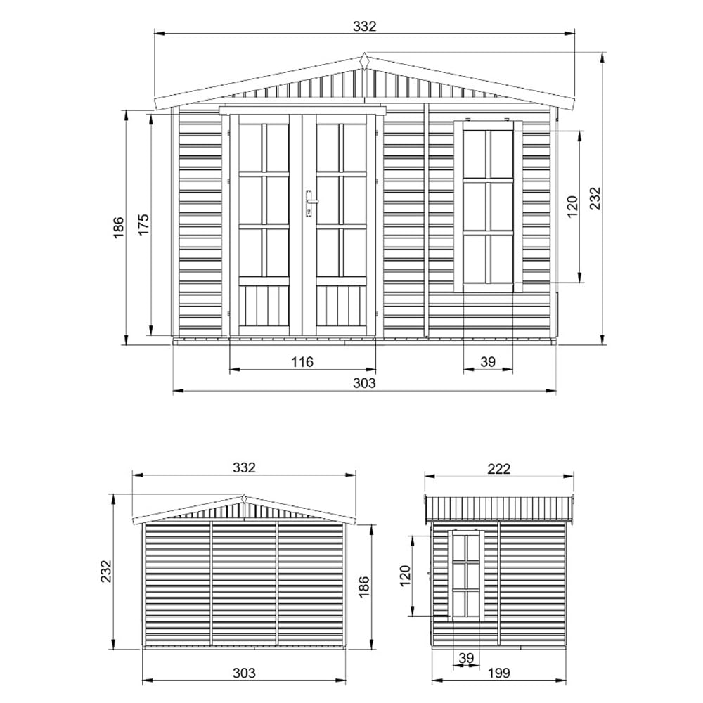 Caseta de jardín de Madera de 6 m2 - Cobertizo Jardin Exterior con Suelo, Ventana, Puerta Doble - Cabaña de jardín para Trabajar en casa - con Tejas bituminosas Negro - TIMBELA M334FB+H334FBBLACK