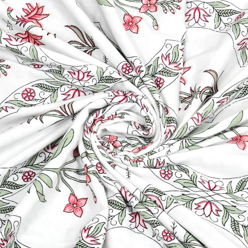 Image of BLOCKS OF INDIA Hand Block Printed Cotton Single Size Reversible Malmal Dohar for Summer (Green BEL)