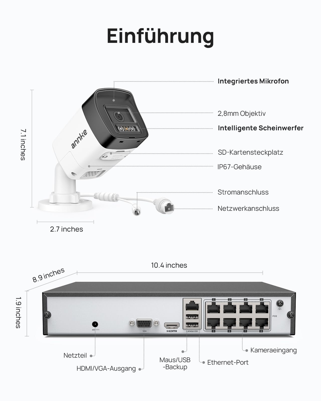 ANNKE 3K PoE Überwachungskamera Set, 4K 8CH NVR mit 2TB HDD, 2-Wege-Audio