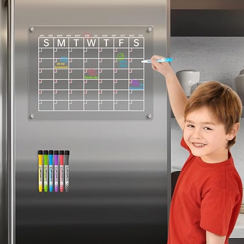 Miniatura 3 de Calendario magnético acrílico de borrado en seco para refrigerador, calendario de borrado en seco transparente de 16.5 x 12 pulgadas para