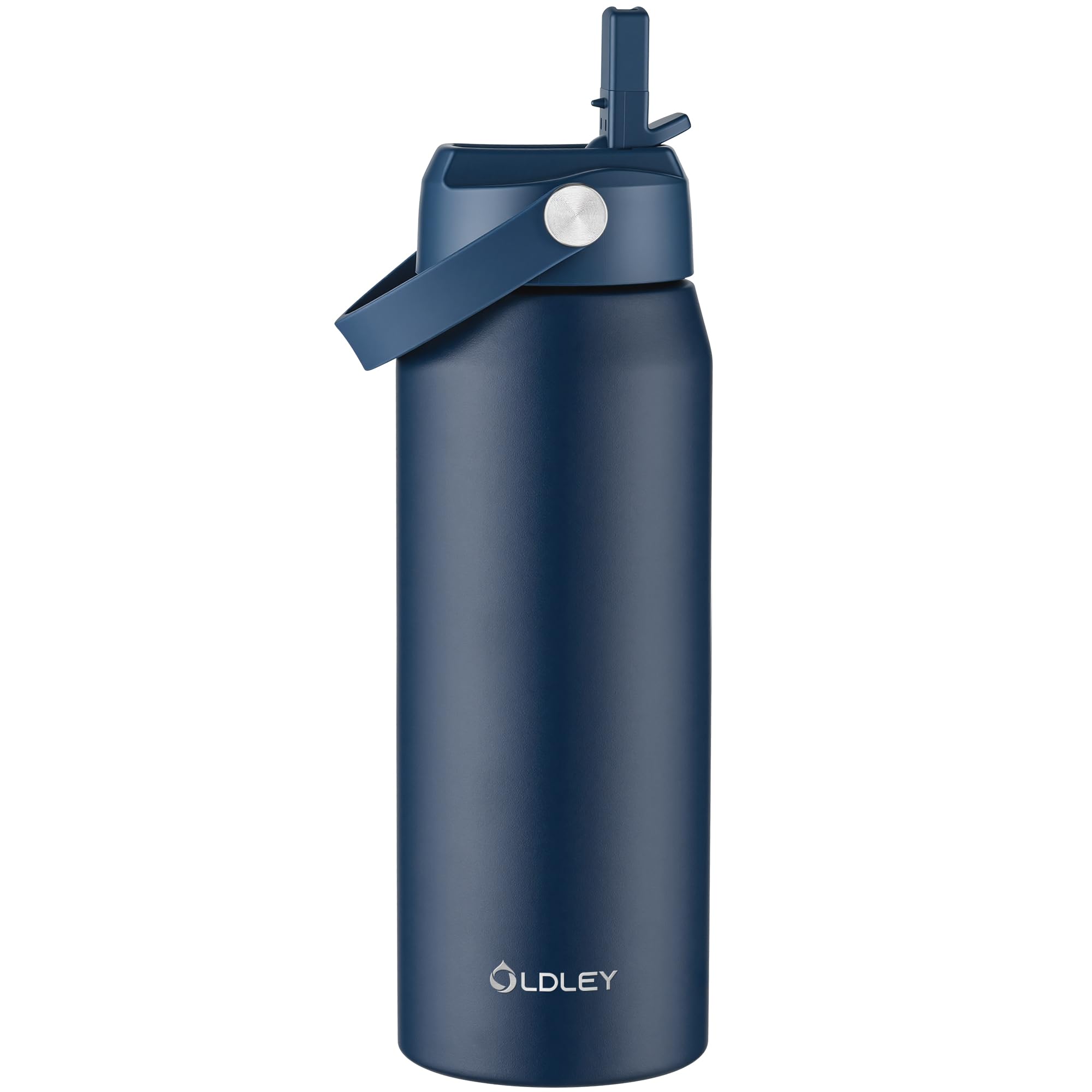 OLDLEY 750ml Insulated Water Bottle with Straw, Stainless Steel Water Bottles with Handle, Leakproof BPA Free Vacuum Metal Flask Keep Hot and Cold for Sports, Travel, Hiking (Navy Blue)