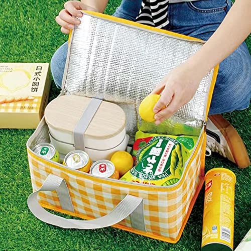 Insulated Reusable Food Picnic Bag Beach Bags, Cooler Bags with Zippered Top -for Hot or Cold,Picnic Basket Collapsible,Beach, Outdoor Party, Camping,Festivals (Yellow) - Thumbnail 6