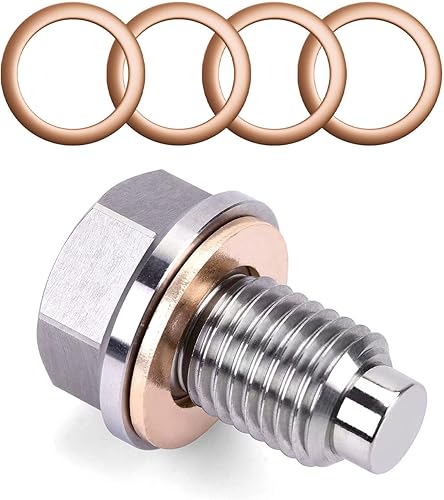 Yonput Paquete de 1 tapón de drenaje de aceite de motor de aluminio M12 x 1.25, con 5 pernos de imanes de neodimio para lavadora, tapón de drenaje