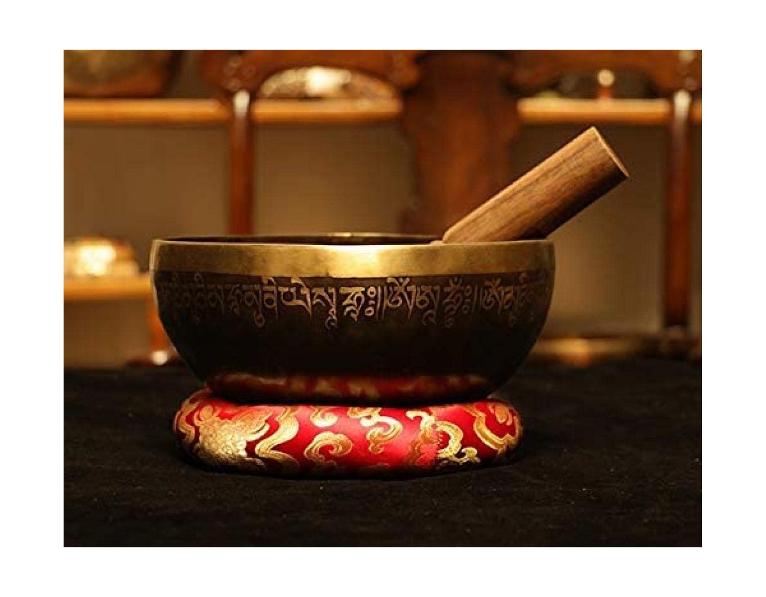 Set di campane tibetane con motivo Mantra Buddha, facili da suonare per meditazione, guarigione dei chakra, preghiera, yoga - Campana sonora buddista con mazzuolo a doppia superficie, cuscino in seta