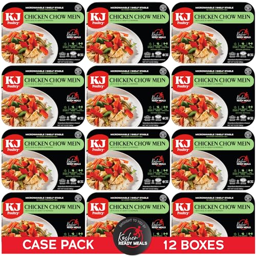 Image of KJ Poultry Kosher Ready Meals - Chicken Chow Mein, MRE Meat Meals Ready to Eat, Gluten Free, Halal, (12 Pack) Prepared Entree Fully Cooked, Shelf Stable Microwave Dinner Travel Military Camping