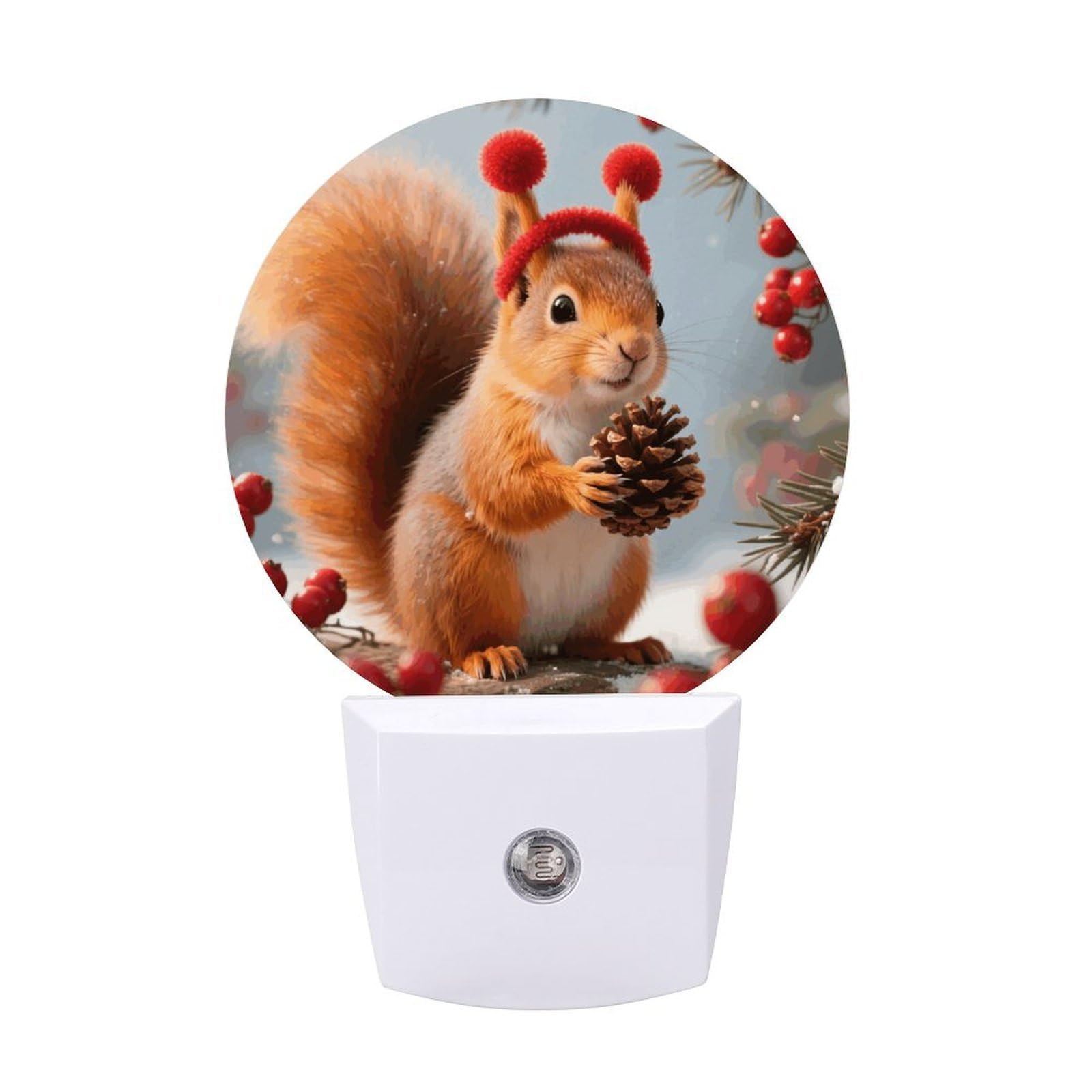 FodPand Night Light Plug Into Wall with Dusk to Dawn Sensor 0.5w Modern LED Squirrel Plug in Night Lamp Warm White Glow Nightlight for Bedroom Hallway Kitchen Bathroom Stairs Corridor(Round)